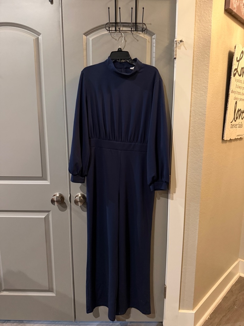 Cato Navy High-Neck Long Sleeve Jumpsuit